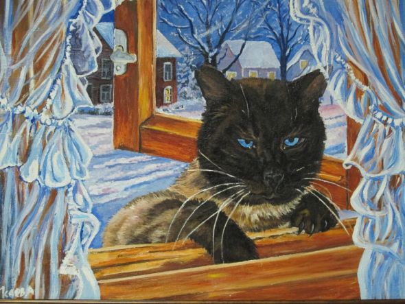 "Кошка в окошке" Александр Исаев холст, масло